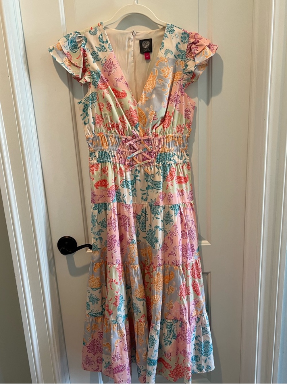 Vince Camuto Pastel Floral Midi Dress - Cream, Pink, Blue, Yellow, Purple